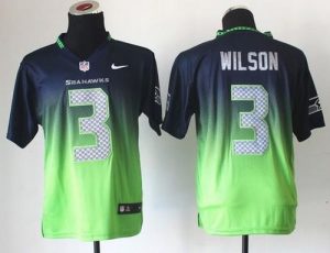 Nike Seahawks #3 Russell Wilson Steel Blue Green Men's Embroidered NFL Elite Fadeaway Fashion Jersey