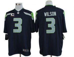 Nike Seahawks #3 Russell Wilson Steel Blue Team Color With C Patch Men's Embroidered NFL Game Jersey