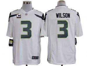 Nike Seahawks #3 Russell Wilson White With C Patch Men's Embroidered NFL Game Jersey