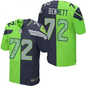 Nike Seahawks #72 Michael Bennett Steel Blue Green Men's Stitched NFL Elite Split Jersey