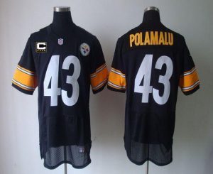 Nike Steelers #43 Troy Polamalu Black Team Color With C Patch Men's Embroidered NFL Elite Jersey