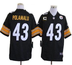 Nike Steelers #43 Troy Polamalu Black Team Color With C Patch Men's Embroidered NFL Game Jersey