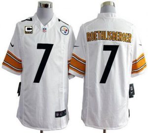 Nike Steelers #7 Ben Roethlisberger White With C Patch Men's Embroidered NFL Game Jersey