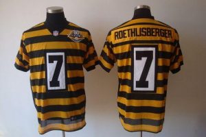 Nike Steelers #7 Ben Roethlisberger Yellow Black 80TH Anniversary Throwback Men's Embroidered NFL Elite Jersey