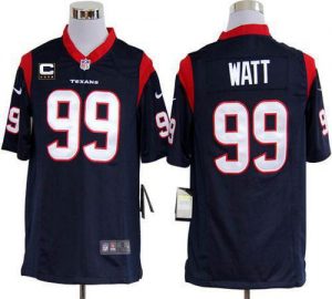 Nike Texans #99 J.J. Watt Navy Blue Team Color With C Patch Men's Embroidered NFL Game Jersey