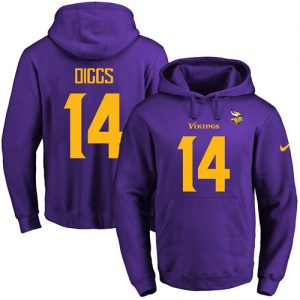 Nike Vikings #14 Stefon Diggs Purple(Gold No.) Name & Number Pullover NFL Hoodie