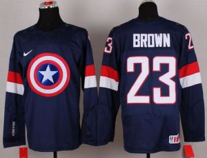 Olympic Team USA #23 Dustin Brown Navy Blue Captain America Fashion Stitched NHL Jersey