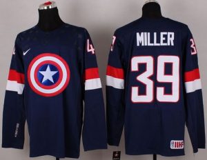 Olympic Team USA #39 Ryan Miller Navy Blue Captain America Fashion Stitched NHL Jersey