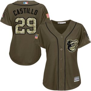 Orioles #29 Welington Castillo Green Salute to Service Women's Stitched MLB Jersey