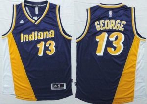 Pacers #13 Paul George Navy Blue Yellow Throwback Stitched NBA Jersey