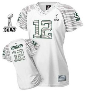 Packers #12 Aaron Rodgers White Women's Zebra Field Flirt Bowl Super Bowl XLV Embroidered NFL Jersey