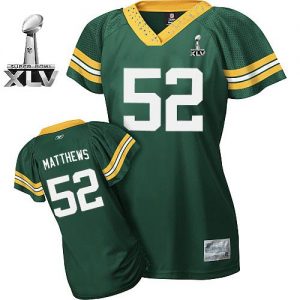 Packers #52 Clay Matthews Green Women's Field Flirt Super Bowl XLV Embroidered NFL Jersey
