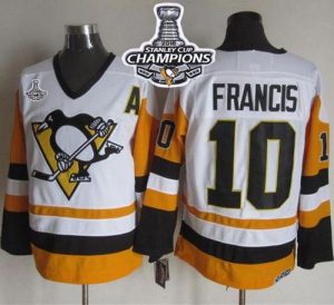 Penguins #10 Ron Francis White Black CCM Throwback 2016 Stanley Cup Champions Stitched NHL Jersey