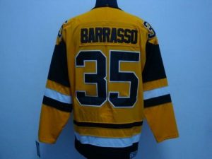 Penguins #35 Tom Barrasso Embroidered Mitchell&Ness Yellow NHL Jersey