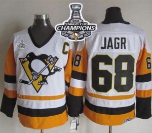 Penguins #68 Jaromir Jagr White Black CCM Throwback 2016 Stanley Cup Champions Stitched NHL Jersey