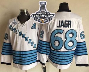 Penguins #68 Jaromir Jagr White Light Blue CCM Throwback 2016 Stanley Cup Champions Stitched NHL Jersey
