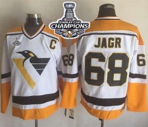 Penguins #68 Jaromir Jagr White Yellow CCM Throwback 2016 Stanley Cup Champions Stitched NHL Jersey