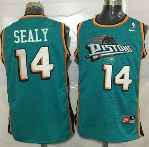 Pistons #14 Malik Sealy Green Nike Throwback Stitched NBA Jersey
