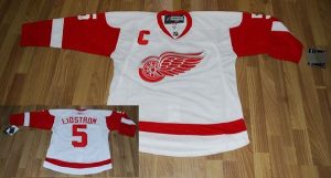Red Wings #5 Nicklas Lidstrom Embroidered White NHL Jersey