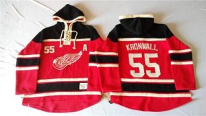 Red Wings #55 Niklas Kronwall Red Sawyer Hooded Sweatshirt Stitched NHL Jersey