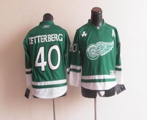 Red Wings St Patty's Day #40 Henrik Zetterberg Green Embroidered Youth NHL Jersey