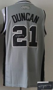 Revolution 30 Autographed Spurs #21 Tim Duncan Grey Stitched NBA Jersey