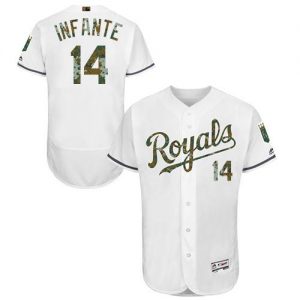 Royals #14 Omar Infante White Flexbase Authentic Collection 2016 Memorial Day Stitched MLB Jersey