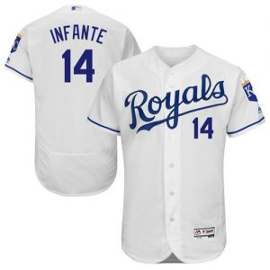 Royals #14 Omar Infante White Flexbase Authentic Collection Stitched MLB Jersey