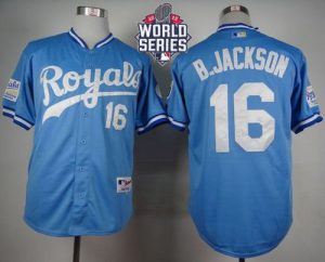 Royals #16 Bo Jackson Light Blue 1985 Turn Back The Clock W 2015 World Series Patch Stitched MLB Jersey