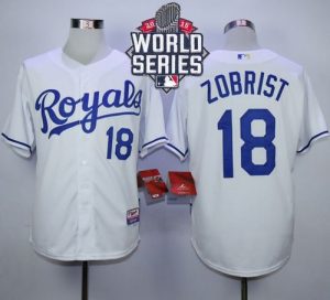 Royals #18 Ben Zobrist White Cool Base W 2015 World Series Patch Stitched MLB Jersey