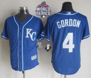 Royals #4 Alex Gordon Blue Alternate 2 New Cool Base W 2015 World Series Patch Stitched MLB Jersey