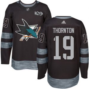 Sharks #19 Joe Thornton Black 1917-2017 100th Anniversary Stitched NHL Jersey