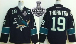 Sharks #19 Joe Thornton Black 2016 Stanley Cup Final Patch Stitched NHL Jersey