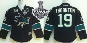Sharks #19 Joe Thornton Black 2016 Stanley Cup Final Patch Stitched Youth NHL Jersey