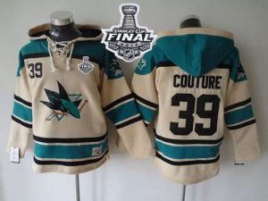 Sharks #39 Logan Couture Cream Sawyer Hooded Sweatshirt 2016 Stanley Cup Final Patch Stitched NHL Jersey