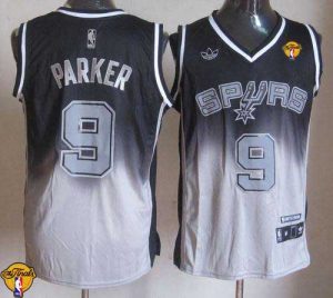 Spurs #9 Tony Parker Black Grey Fadeaway Fashion Finals Patch Stitched NBA Jersey