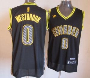 Thunder #0 Russell Westbrook Black Electricity Fashion Embroidered NBA Jersey