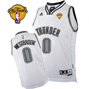 Thunder #0 Russell Westbrook White on White With Finals Patch Stitched NBA Jersey
