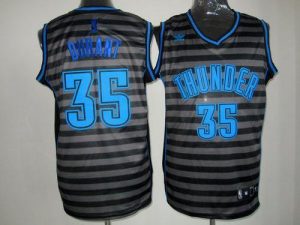 Thunder #35 Kevin Durant Black Grey Groove Embroidered NBA Jersey