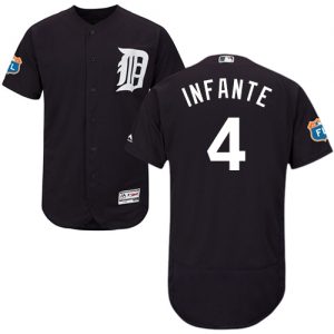 Tigers #4 Omar Infante Navy Blue Flexbase Authentic Collection Stitched MLB Jersey