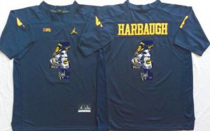 Wolverines #4 Jim Harbaugh Navy Blue Player Fashion Stitched NCAA Jersey
