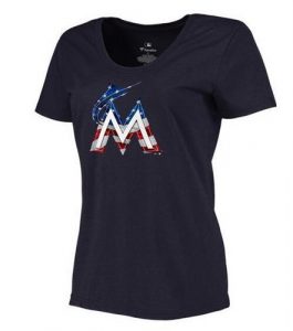 Women's Miami Marlins USA Flag Fashion T-Shirt Navy Blue