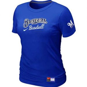 Women's Milwaukee Brewers Nike Short Sleeve Practice MLB T-Shirts Blue