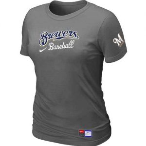 Women's Milwaukee Brewers Nike Short Sleeve Practice MLB T-Shirts Crow Grey