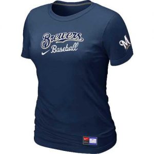 Women's Milwaukee Brewers Nike Short Sleeve Practice MLB T-Shirts Midnight Blue