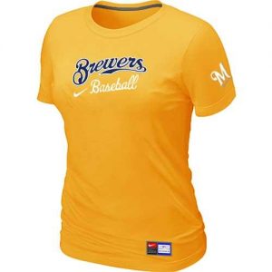 Women's Milwaukee Brewers Nike Short Sleeve Practice MLB T-Shirts Yellow