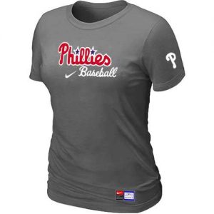 Women's Philadelphia Phillies Nike Short Sleeve Practice MLB T-Shirts Crow Grey