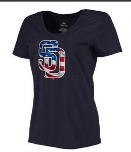 Women's San Diego Padres USA Flag Fashion T-Shirt Navy Blue