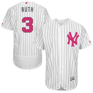 Yankees #3 Babe Ruth White Strip Flexbase Authentic Collection 2016 Mother's Day Stitched MLB Jersey