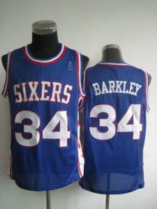 76ers #34 Charles Barkley Blue Throwback Stitched NBA Jersey